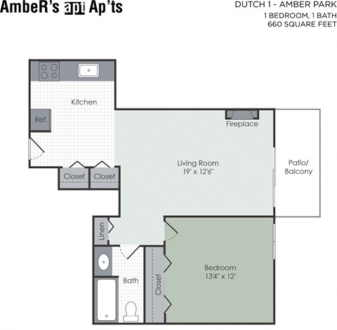 One bedroom floor plan layout